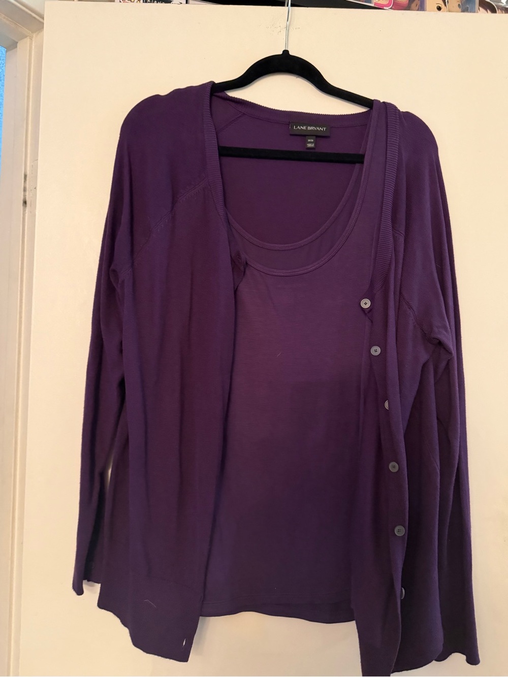 Lane Bryant Deep Purple Tank with Matching Cardigan